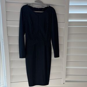 Elegant Long Sleeve Navy Pinstripe Dress